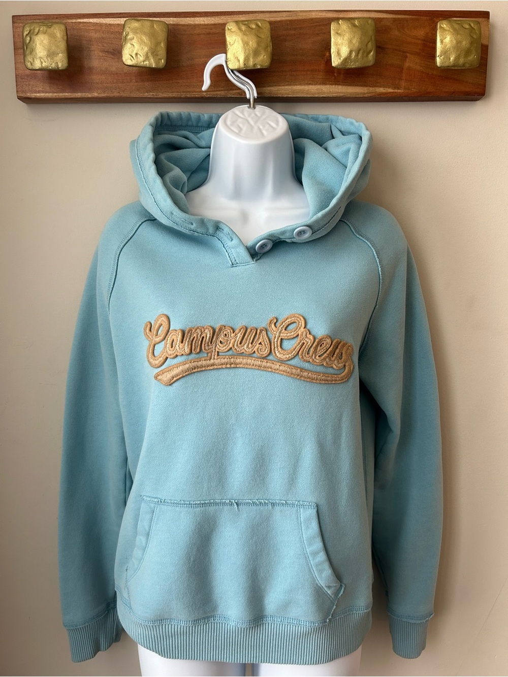 Y2K Campus Crew Baby Blue Logo Hoodie | 2000s Mall Girl Aesthetic Size Medium